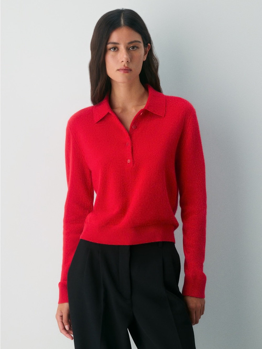 NWT Aritzia Bare Cashmere Cellini Polo Sweater - XS Flashing Red *Small Hole*